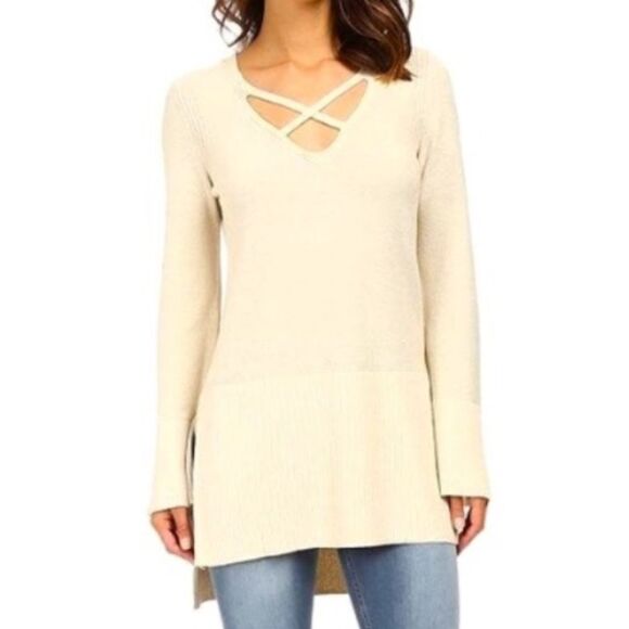 FREE PEOPLE Andi Tunic Sweater Cream/Tan Women’s Size Medium - Picture 1 of 8